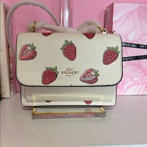 Coach White and Red Strawberry Crossbody Bag
